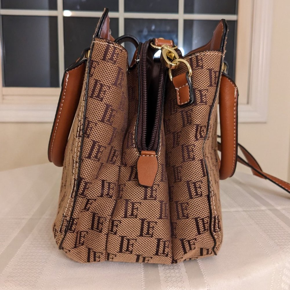 London Fog, Dark Brown Logo Canvas , Kate Satchel Style, Slightly use. - Picture 3 of 12